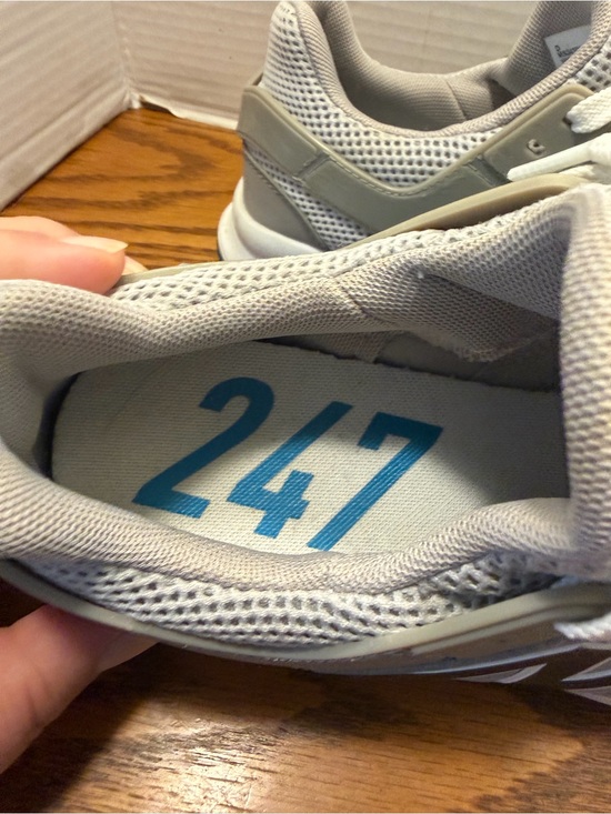 New Balance Gray Mesh Running Shoes with Black trim blue Insole Logo Mens size 8 main image 11